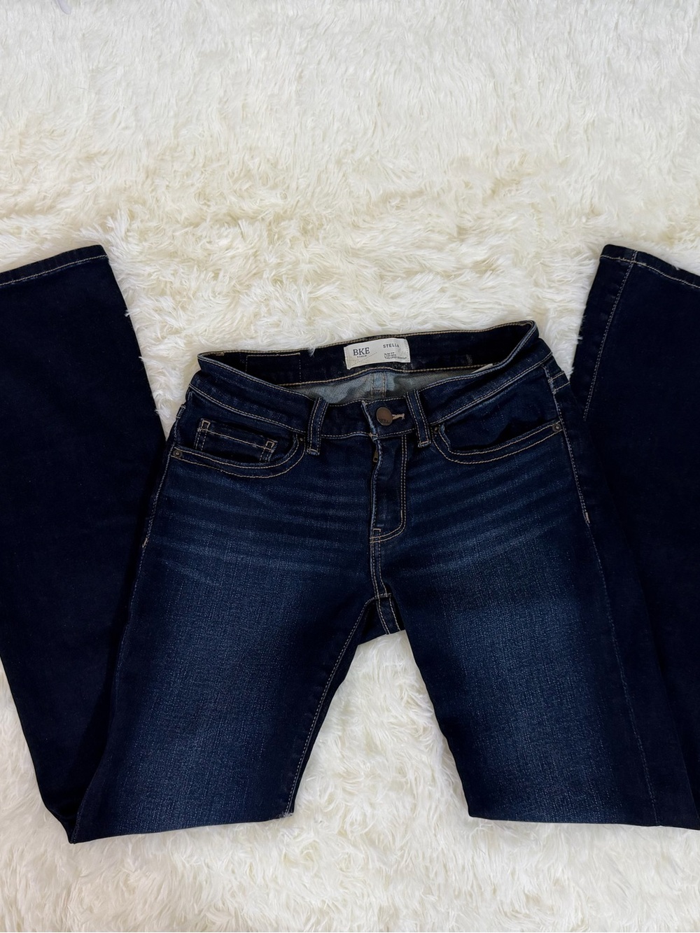 BKE Stella Dark Low Rise Boot Cut Jeans